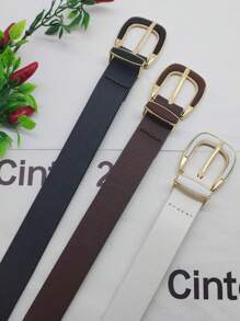 3 Pieces Leather Belt With Buckle 2.3CM - 黑+白+棕 - 查看 2