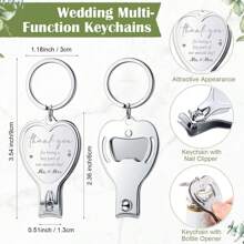 1/6 Set Elegant Wedding Favor Stainless Steel Keychains Set - With Multifunctional Heart Shaped Bottle Opener & Nail Clipper, Includes White Organza Bags & Thank You Tags, For Bridesmaids, Showers & Birthdays Party Gifts, Wedding Souvenir Suitable For Guests, Wedding Party Decoration Supplies, Bridal Gift