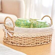 1 pièce Panier de rangement tissé à la main de manière traditionnelle - Panier tressé en osier réutilisable, convient pour le salon, la chambre à coucher, le bureau et l'hôtel, design à ouverture supérieure avec doublure en tissu, cadeau parfait pour les articles ménagers, organisateur, organisateur de maquillage, voyage, décoration de la chambre, rotin, paniers cadeaux, paniers noirs, panier, panier de rangement, boîte de rangement, panier en plastique, panier à jouets, décoration de la maison, décoration de table, articles de décoration, décoration de la chambre, cadeau