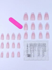 24pcs Instantly Upgrade Your Look With Long Almond Fake Nails,French White Edge Design Fake Nails,White Pearls Covered The Nails Glitter,1pc Nail File & 1Nail Glue Sticker Kit Nails For Girl Mother Women Gift ,Whitening Nail Art Set With Detachable Fake Nails For Festival, Party, Date And Daily Wear Press On Nails