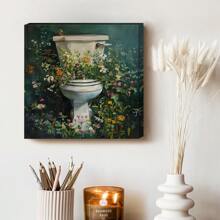 4pcs Wooden Framed Botanical Bathroom Wall Art | Floral Bathroom Wall Decor, Wild Flower Bathroom Print, Farmhouse Canvas Decor, Deep Green Print, Melancholy Plants, Floral, Vintage Painting, Bathroom Decor Gift, Birthday, Graduation - Multicolor - View 6
