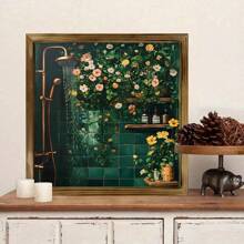 4pcs Wooden Framed Botanical Bathroom Wall Art | Floral Bathroom Wall Decor, Wild Flower Bathroom Print, Farmhouse Canvas Decor, Deep Green Print, Melancholy Plants, Floral, Vintage Painting, Bathroom Decor Gift, Birthday, Graduation - Multicolor - View 7