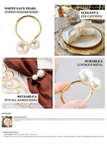 3/6pcs Pearl Metal Napkin Rings, Faux Pearl, Lightweight & Portable, For Home Gatherings, Wedding Receptions, Party Dining Table Decor