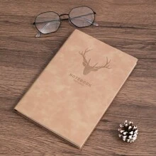 1pc/2pcs/3pcs/6pcs 平装鹿头小羊皮 200 页笔记本，软皮/护眼纸/丝带书签/鹿头 LOGO，适合商务办公/校园生活/日常生活/节日礼品/日记本/手帐本/会议笔记本