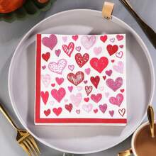 20pcs/Bag Colorful Hearts Napkins 6.5-Inch 2-Layer Natural Wood Pulp Disposable Napkins Suitable For Wedding, Birthday Party Decoration Restaurant Supplies - Multicolor - View 2