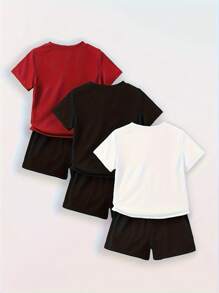 6pcs Young Boy Casual Outdoor Sports Red White Black 3 Color Los Angeles California Printed Round Neck Breathable Quick-Dry Short Sleeve T-Shirt And Shorts Set, Suitable For Spring & Summer Outdoor Activities - Multicolor - View 2