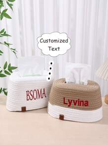 Porta fazzoletti personalizzato, design intrecciato in corda, stile nordico, porta rotolo di carta quadrato, decorazione per casa, salotto, camera da letto, bagno, tavolo da pranzo, testo personalizzabile