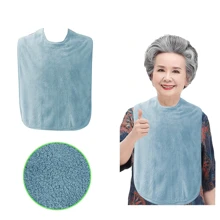 5pcs/Pack Grey & Blue Double-Sided Fleece Adult Bibs, Warm Reusable Bibs For Elderly, Disabled People, Meal Time Crumb Catcher, Clothing Protector, Suitable For Adults With Special Needs