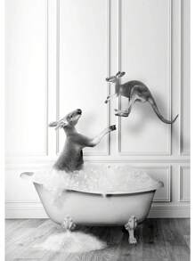 1 件北欧浴室动物海报大象长颈鹿厕所浴缸黑白帆布画复古墙壁艺术画家居装饰无框 - 彩色 - 查看 13