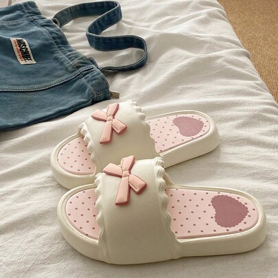 Sandalias planas con decoración de lazo, nuevas chanclas para mujeres. Sandalias tipo diapositiva verano 2025 lindas para interiores y exteriores, antideslizantes, para fiesta, casa, de fácil puesta, de tacón plano para mujeres