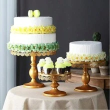 Set Of 3 Round Metal Cake Stand Set, Displaying Table For Birthday Party Cake Display Baby Shower Wedding Pastry Decor Supplies Cupcake Dessert Decoration - 金色 - 查看 9