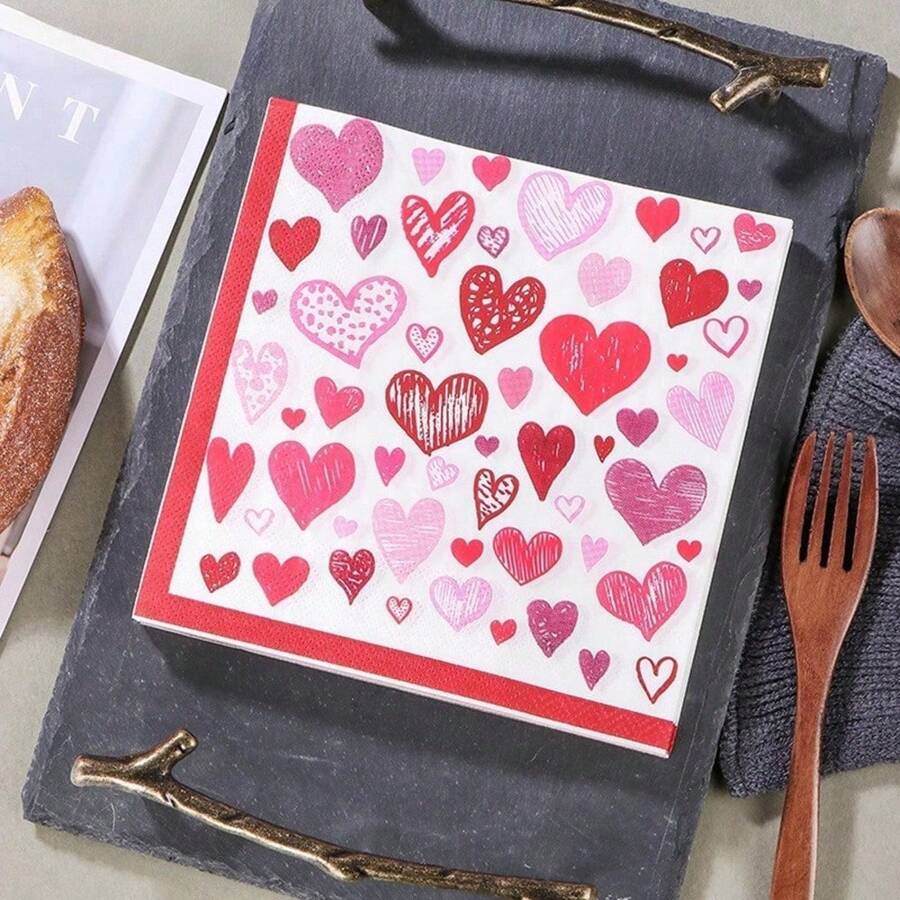 20pcs/Bag Colorful Hearts Napkins 6.5-Inch 2-Layer Natural Wood Pulp Disposable Napkins Suitable For Wedding, Birthday Party Decoration Restaurant Supplies - Multicolor - View 1