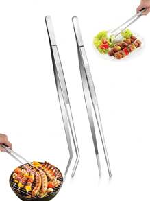 1pc/2pcs/4pcs Stainless Steel Long Tweezers, Long Barbecue Tweezers,Food Clip, Stainless Steel Tweezers Elbow, Dressing Tweezers, Fish Tank Water Grass Beetle, Tool Repair Clip, Tweezers, Kitchen Tweezers, Extra Long Stainless Steel Tweezers - Silver - View 1
