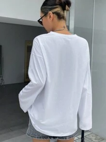 定制个性化礼品、定制女士 T 恤、添加您的照片（徽章图案/公司徽标/家庭照片/自拍/宠物/情侣照片等） - 白色 - 查看 3