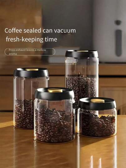 1 件装咖啡豆密封真空玻璃罐、咖啡粉储存罐、茶叶