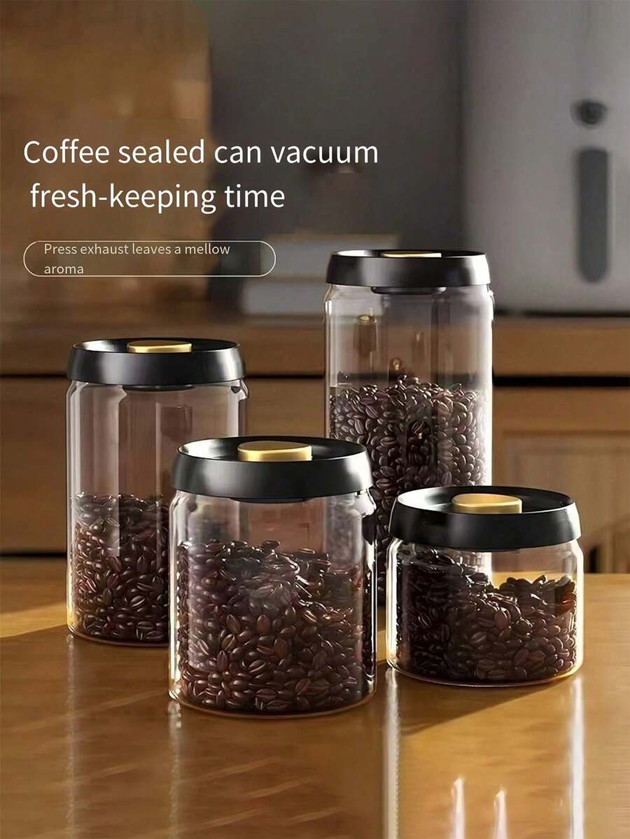1pc Airtight Vacuum Glass Canister For Coffee Beans, Storage Jar For Coffee Powder, Tea Leaves