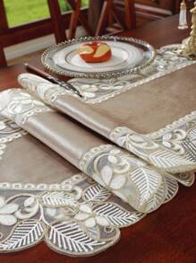 1 bucățire de masă decorativă din țesătură de pluș, ornamente delicate din dantelă cu broderie 3D, decorațiuni interioare, eșarfă de dulap, masă de bucătărie și sufragerie, serie de nuntă pentru petreceri de vacanță în interior