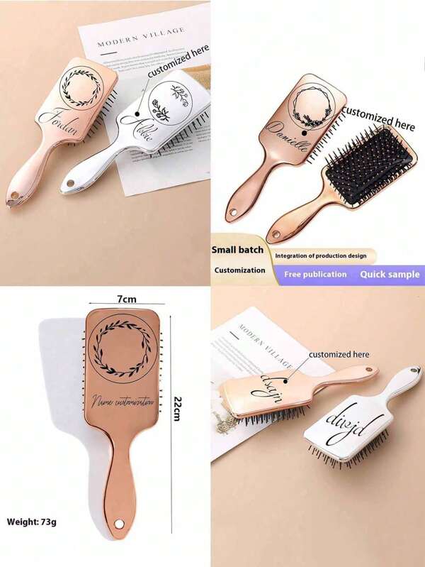 1pcElectroplated Air Bag Massage Comb Small Square Board Hair Comb Text Picture Custom