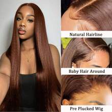 巧克力色假发 直发 13X4 蕾丝前假发 人发 直发蕾丝前假发 巴西人发 女士染发 #4 棕色 13x4 丝滑直发 人发假发 预拔婴儿发 16-34 英寸