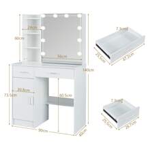 Modern Dressing Table W/ LED Lights Mirror Vanity Make Up Stool Set For Bedroom - White - View 8