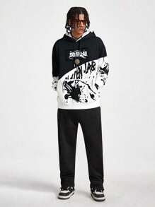 Sudaderas con capucha para hombre, sudaderas holgadas de manga larga con cuello redondo, sudaderas con capucha estampadas - Negro - Ver 4