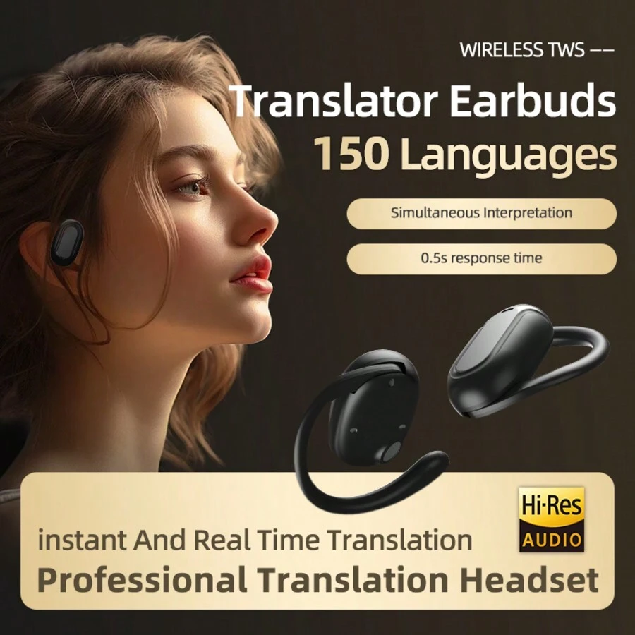 funny panda Language Translation Earbuds - Supports 150 Languages, Real-Time Online Translation, With App-Enabled Voice Translator, Simultaneous Interpretation, And Bidirectional Translation Audifonos Inalambrícos Headphones Wireless Earbuds - Màu be - Xem 1