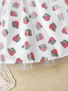 H HIBOBI 女童玫瑰印花网纱短袖连衣裙，春秋季 - 白色 - 查看 6