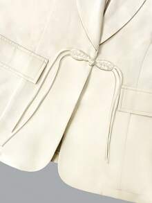 Women's Spring/Autumn Chinese Style Shawl Neck Buttoned Decor Fitted Long Sleeve Jacket & Pants Business Suit Set - Apricot - View 5