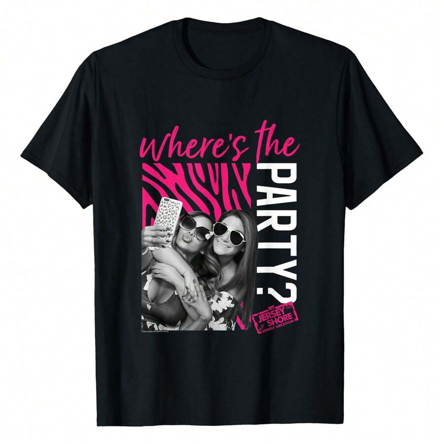 Jersey Shore Pink Zebra Print T-Shirt Graphic Tees Short Sleeve Casual Women T Shirts 100% Cotton Tee Shirt Womens Short-Sleeved Funny Printed Women's T-Shirts Summer Tops Soft Comfy Everyday Wear Gift Woman Tshirt Black - Black - View 1