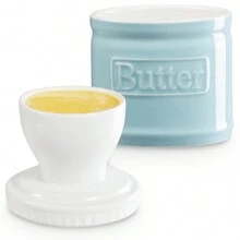 1pc Ceramic Butter Crock, Countertop Butter Keeper & Saver With Lid, Ideal Kitchen Storage Accessory - Baby Blue - View 7