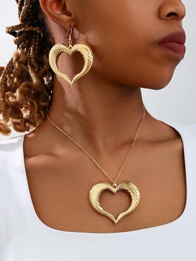 Gold-Plated Jewelry Set: Necklace And Earrings, Gift For Women