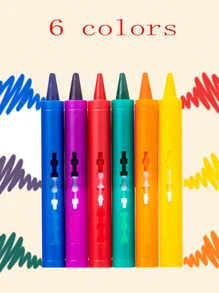 1 Set Of 6 Mixed Color Plastic Crayons, Washable And Erasable Multi-Functional Crayons, Suitable For Drawing