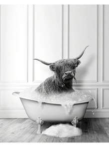 1 件北欧浴室动物海报大象长颈鹿厕所浴缸黑白帆布画复古墙壁艺术画家居装饰无框 - 彩色 - 查看 54