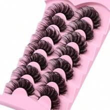 10 Pairs Full Set False Eyelashes, Russian Lashes, D Curl Fluffy Mink-Like, Cat Eye Extended, Natural Thick, Lash Extension, Travel Makeup Essential, False Lashes - Black - View 6