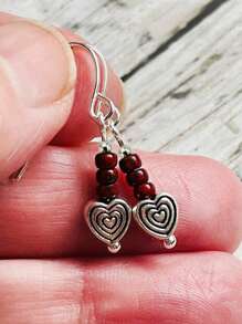 2pcs Fashionable Elegant Natural Stone & Metal Multi-Color Heart Beaded Spiral Earrings Pendants, Suitable For Parties, Casual Outfits And Daily Wear