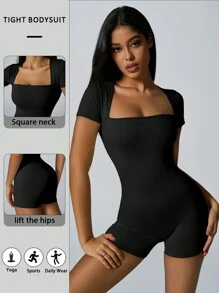 1 件女士时尚无缝弹力柔软短袖连体裤