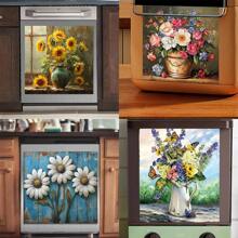 1pc Sunflower & Daisy Floral Vase With Pastoral Landscape Oil Painting Style Decorative Wall Sticker, Self-Adhesive Removable PVC, Suitable For Living Room, Bedroom, Kitchen And Other Walls Gifts Birthday Graduation Room Decor Home Decor Wall Decor Bathroom Decor Bedroom Decor Room Decoration Stuff Living Room Decor House Decor Home Decor Living Room Wall Paper Stickers Personalised Stickers