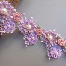 Ruy băng trang trí hoa ren polyester màu mơ cổ điển thanh lịch với hạt ngọc trai rộng 5,5 cm dùng để trang trí đám cưới - Nhiều màu - Xem 3