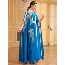 Muslim Robe Women's Long Skirt Abaya Fashionable Two-Piece Evening Dress - Blue - View 6