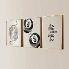 1/3pcs Set Unframed Black Cheetah 8 Pool Ball Leopard Poster Aesthetic Girly Dopamine Decor Funky Art Painting Canvas Print Minimalist Wall Picture For Dorm, Apartment, Living Room, Bedroom, Home Decoration - Multicolor - View 4