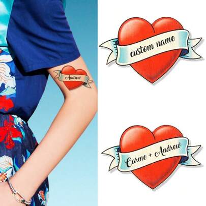 15pcs Custom Tattoo Wedding Temporary Tattoo Stickers Old School & Heart Style, Wedding Favors, Guest Portrait Tattoo Stickers, Wedding Tattoo Stickers Custom Names Tattoo For Mother's Day, Fun Gift For Loved One, Wedding Decor