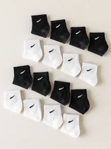 8 Pairs Kids Socks, Black Fashionable Versatile Baby Crew Socks With Diagonal Stripe Pattern, Suitable For Casual Daily Wear