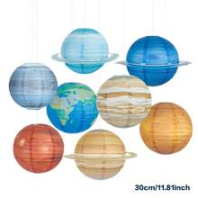 8 件/套 10 英寸和 12 英寸行星纸灯笼装饰，8 大行星主题派对挂饰，宇航员主题生日派对灯笼 - 彩色 - 查看 4