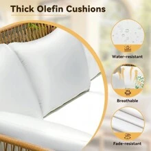 SHEIN X Heather Rae Outdoor Patio Rattan Furniture Set 3-Piece Conversation Set With Cushions & Table,White,Springbreak ,Valentine's Day Ideas