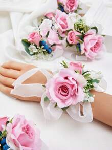 1 Peça Corsage de Pulso para Noiva, Dama de Honra, Decoração de Casamento, Elegante Pulseira com Pérolas, Grande Corsage de Rosa para Garotas, Mulheres, Mãe do Noivo, Chá de Panela, Baile de Formatura, Aniversário, Formatura
