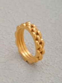 1pc Fashionable Stainless Steel Flower Shaped Multi-Layer Dual Color Ring