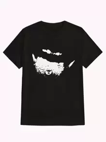 Ken Carson Teen X Vintage 90s Merch ,Casual Print,Comfortable And Versatile,Letter Pattern Pure Cotton 220g Printed T-Shirt - Black - View 1