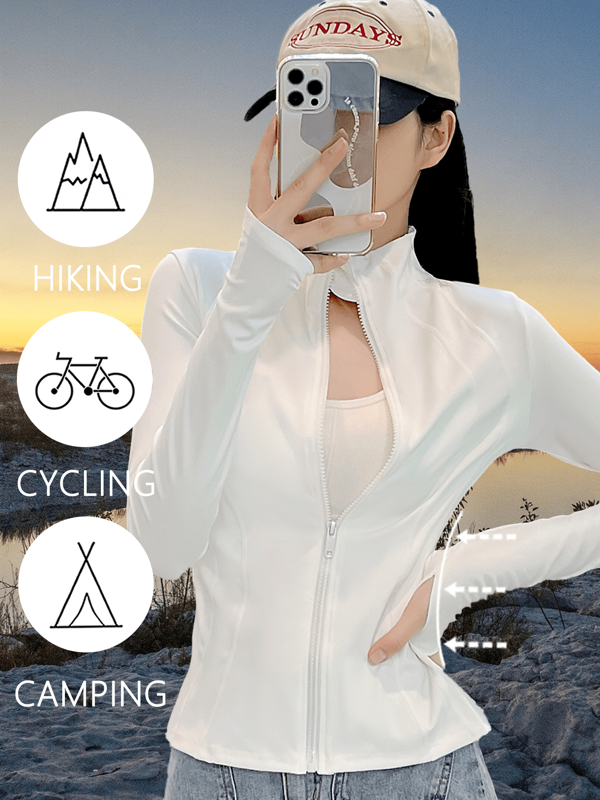 1pc Spring Women's Fashion Sexy Slim Solid Colour Yoga Jacket Daily Sports Running Fitness Quick Dry Yoga Clothing Low Impact Standing Collar Thumbhole Zip Long Sleeve Comfortable Soft Summer Outdoor Sports Tops