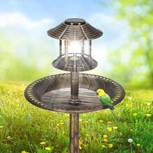 Pedestal Bird Bath Feeder Outdoor Garden Yard Weather Resistant - Dark Green - View 2