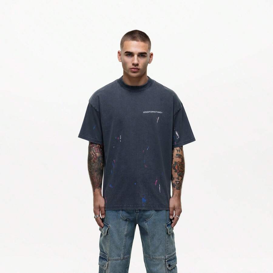 Good for Nothing Abstract Paint Grey T-Shirt - Grey - View 1